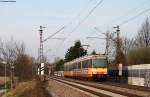 Tw 842 und 806 als S32 nach Bruchsal-Menzingen bei Bruchhausen 15.3.11 Hinterer Tw zeigt ein falscher Ziel