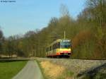 22.03.2011: Wagen 811 hat den Bahnhof Gochsheim verlassen und fhrt seinem nchsten Halt Bahnbrcken entgegen. Sein bernchster Halt ist auch schon die Endstation.