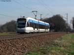 Wagen 1028, die Leihgabe aus Saarbrcken, fhrt die morgendliche S-Bahn von Bruchsal nach Rastatt ber Karlsruhe, Ettlingen West. Aufgenommen am 24.03.2011 zwischen Weingarten und Karlsruhe-Durlach