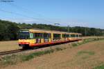 18.08.2011: Wagen 816  die neue Welle  und Wagen 807  Mbelhaus Nolte  als S31 nach Karlsruhe Hbf bei Zeutern.