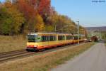 Wagen 875 und Wagen 827 erreichen den Bedarfshalt Wieslensdorf.