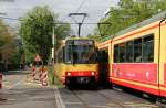 TW 513 als S11 Eilzug nach Ittersbach in der Ettlinger Strae 26.4.12. Das Bild entstand vom Fugngerberweg aus