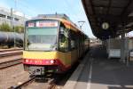 GT 8D 873 der AVG wartet in Pforzheim Hbf auf die Abfahrt als Eilzug (S5) nach Karlsruhe Hbf.08.08.2012