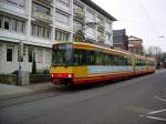 Der Fasent sei Dank gab es in Durlach am 12.02.2013 fahrzeugtechnisch ein wenig Abwechslung neben den sonst ausschlielich verkehrenden Niederflurbahnen auf den Linien 1 und 8. Tw 568 hatte am 12.02.2013 die Ehre eine Runde als 1E durch Durlachs Altstadt zu drehen und konnte kurz hinter der Haltestelle Karl-Weysser-Strae abgelichtet werden.