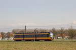 Der Bombardier Flexity Swift mit der Wagennumer 944 der Verkehrsbetriebe Karlsruhe. 04.03.2014