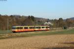 TW 819  grimm Küchen  und TW 811  Volkswohnung Karlsruhe  als S31 nach Karlsruhe Hbf bei Zeutern, 09.03.2015.