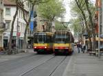 AVG Stadtbahnwagen 568 und 823 am 25.04.15 in Karlsruhe