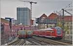 S7 nach Potsdan Hbf, S9 nach Berlin Schönefeld und RE1 nach Frankfurt (Oder) östlich von Berlin Alexanderplatz. (18.11.2019)