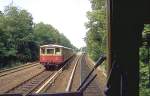 90er Jahre Wannseebahn,Blick aus dem Fhrerstand auf einen Richtung Anhalter Bahnhof fahrenden Gegenzug der Bauart  Stadtbahn  Es war das einzige Mal,wo ich die Gelegenheit bekam,vom Anhalter Bahnhof