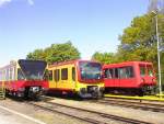 BR 480, BR 481 und BR 485 der Berliner S-Bahn bei einer S-Bahnausstellung im Jahre 2001.