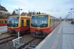 Diese Berliner S-Bahn (2 mal BR 481) steht am 18.01.2015 abgestellt an der Station Berlin-Olympiastadion. 