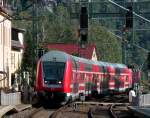 Am 16.09.2012 gegen 14:52 Uhr konnte  ein Zug der Linie S1  nach Meissen Triebischtal  bei der Einfahrt in den Bahnhof Rathen abgelichtet werden.  