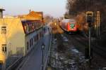 Die wahrscheinlich krzeste S-Bahn-Linie der Welt: Am 23.02.2011 hat der von 143 365-5 geschobene DBpbzfa 766 den Startbahnhof Meien (im Hintergrund) grade erst verlassen und erreicht bereits das