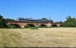 Ein dreiteiliger 1442 (Bombardier Talent 2) war an einem sehr sonnigen Juni-Montag auf der Saalebrücke zwischen Halle-Wörmlitz und Angersdorf zugegen.