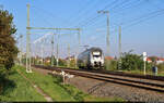 Von Halle-Nietleben kommend, wechselt 1442 713 (Bombardier Talent 2) im Bahnhofsteil Angersdorf Ost auf die Bahnstrecke Halle–Hann.