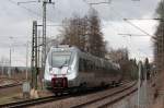 1442 602 fährt am 15.03.2014 mit der S5 nach Leipzig/Halle Flughafen durch die Ortslage von Gößnitz und wird gleich selbigen Bahnhof erreichen.