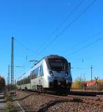 1442 615 von der S-Bahn Mitteldeutschland wird am 03.11.2015 in wenigen Minuten mit der S5 (Leipzig Messe - Zwickau (Sachs) Hbf) den Endbahnhof in Zwickau erreichen.