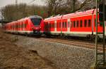 Begegnung in Kleinenbroich, der 1440 327-3 begenett hier gerade dem nach Mönchengladbach fahrenden 1440 333. Dienstag 3.3.2015