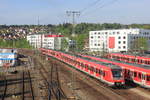 Von 430 075 angeführter Vollzug als S2 Filderstadt-Schorndorf am 24.04.2018 in Stuttgart-Vaihingen. 