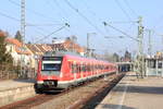 Am 21.01.2019 erreicht ein von 430 506 angeführter Vollzug als S1 von Kirchheim nach Herrenberg den Bahnhof Stuttgart-Vaihingen. 