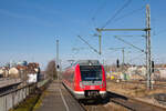 Noch sind sie rot: 430 067 als S1 Herrenberg-Kirchheim erreicht am 13.02.2022 Stuttgart-Untertürkheim. 