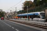 Wagen 1009 anlsslich der Bgelfahrt in der knftigen, noch nicht im Regelbetrieb bedienten Haltestelle  Gchenbach  in der Gemeinde Riegelsberg nrdlich von Saarbrcken (13.10.2008).