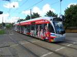 Saarbahn mit Werbung von der Europa Gallerie in der Saarbrcker Ludwigsstrae.