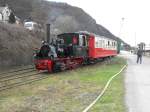 Dampflok Franzburg kahm fr das Fest  175 Jahre Deutsche Eisenbahn  zur Brohltalbahn.Hier zu sehen im Brohler Rheinhafen am 2.4.10.