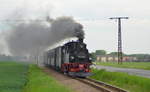 Döllnitzbahn Sächsische IV K 99 584  zwischen Schweta Gasthof und Naundorf (bei Oschatz)  auf der Schmalspurbahn Strecke Oschatz – Mügeln - Glossen 10.05.2020