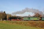 99 1741-0 hat am 31.10.2013 den Bahnhof Cranzahl in Richtung Oberwiesenthal verlassen.