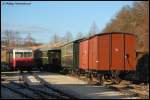 Blick auf die Neresheimer Abstellgruppe, aufgenommen am 08.12.07. Hier kann man schn sehen, welch wunderschn restaurierte Fahrzeuge die Hrtsfeld Museumsbahn beherbergt.