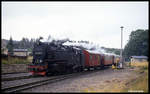 997233 fährt hier am 7.9.1991 mit dem P 14443 aus Richtung Drei Annen Hohne kommend in den Bahnhof Elend ein.