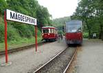 Mit seinen Gästen, die am 27.07.14 den  187 001 gechartert hatten, kam es in Mägdesprung zur Zugkreuzung mit dem 187 015.Leider sind derzeit beide Fahrzeuge außer Betrieb, der 187 001 wegen anstehender Reparatur in Westerntor und der 187 015 abgestellt daselbst.