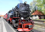 Lokportrait der 99 7247-2, die am 25.04.19 mit dem HSB8904, welcher vom Brocken kam, im Bahnhof Wernigerode stand. 