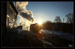 Die Sonne war gerade aufgegangen, als die HSB Dampflok 99 7232 durch den Bahnhof Gernrode, fuhr um ihren Zug anzuspannen. 
5.3.2013