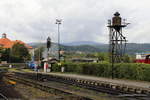 Ausfahrtsbereich des Bahnhofes Wernigerode, mit Blick zum Brocken, aufgenommen im Rahmen einer Sonderzugfahrt zum Selbigen, am Vormittag des 22.08.2020.