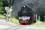 99 6001 zieht den P8965 auf den Weg nach Hasselfelde ber die Harzhochstrae bei Alexisbad; 10.06.2008