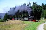 HSB 99 7238-1 mit Sonderzug / Nostalgiezug auf der Fahrt von Quedlinburg zum Brocken, Harzer Schmalspurbahnen, fotografiert zwischen Sorge und Elend am 21.08.2010