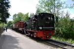 99 6101 mit einem Rolbockzug zwischen den Haltestellen  Hochschule Harz  und  Westerntor  (09.06.2012)  