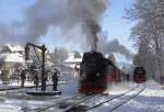 Soeben setzt sich am 26.01.2013 99 7237 mit P8941 im Bahnhof Drei Annen Hohne in Richtung Brocken in Bewegung.