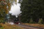 Scheinanfahrt eines Sonder-PmG der IG HSB mit 99 7247 am 20.10.2013 zwischen Sorge und Benneckenstein (Bild 1)