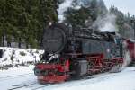 HSB Lok 99 7232 steht zur Abfahrt bereit in Drei Annen Hohne zum Brocken. - 06.01.2015
