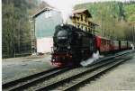 Ausfahrt fr den einzigen Zug des Tages von Eisfelder Talmhle nach Nordhausen Nord um 17.00. April 2004