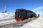 Kleine Szene am IG HSB-Sonderzug, während seines Aufenthaltes am 13.02.2015 im Brockenbahnhof.