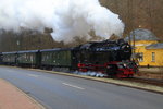 Scheinanfahrt von 99 6001 mit IG HSB-Sonderzug am 15.02.2015, kurz vor dem Bahnhof Alexisbad.