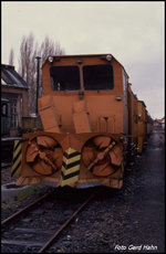 Schneefräse der Harzer Schmalspurbahn am 14.2.1990 im BW Wernigerode Westerntor.