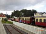 Mecklenburgische Bderbahn  Molli  als MBB 14628 nach Khlungsborn West im Bahnhof von Bad Doberan, 15:26 Uhr 12.08.2009