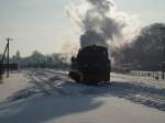 99 4802 unterwegs am 05.Februar 2010 im verschneiten Putbus.