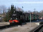 Sechs Mal am Tag erreicht,im Winterfahrplan,ein Zug aus Ghren den Bahnhof Putbus,so auch am 07.Mrz 2011,als 99 4802 mit dem P 106 aus Ghren Putbus erreichte. 