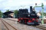 99 1608-1 beim Wassernehmen, Weieritztalbahn KBS 513 Freital-Hainsberg - Kipsdorf, Schmalspurbahn 750 mm, fotografiert im Bhf. Dippoldiswalde am 04.06.2006 